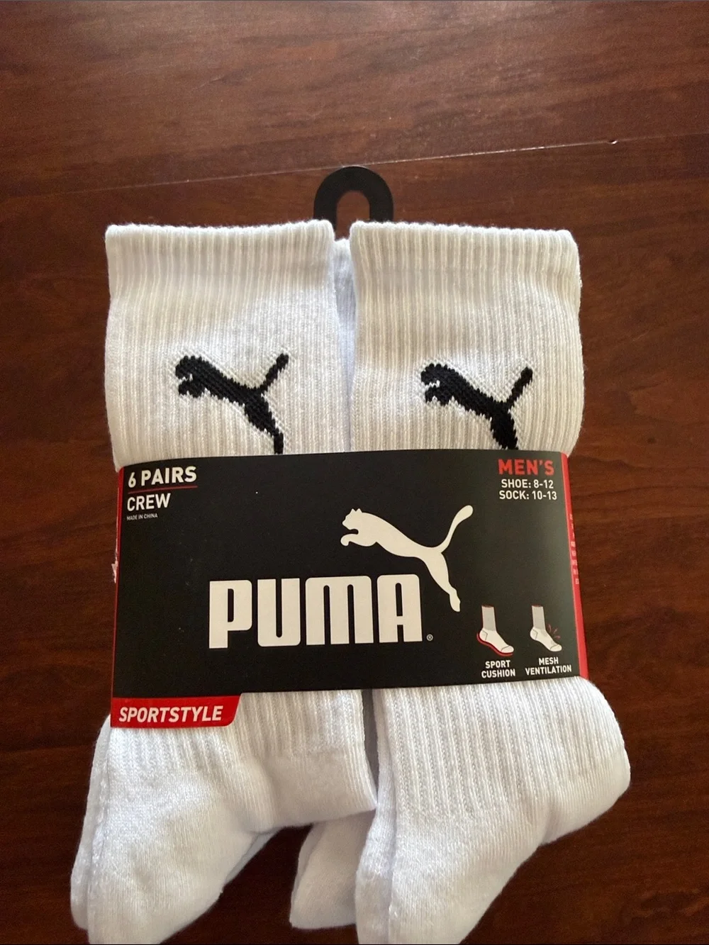 Puma White Men’s Crew Athletic Socks - 6 Pack men’s shoe size 8-12 NWT